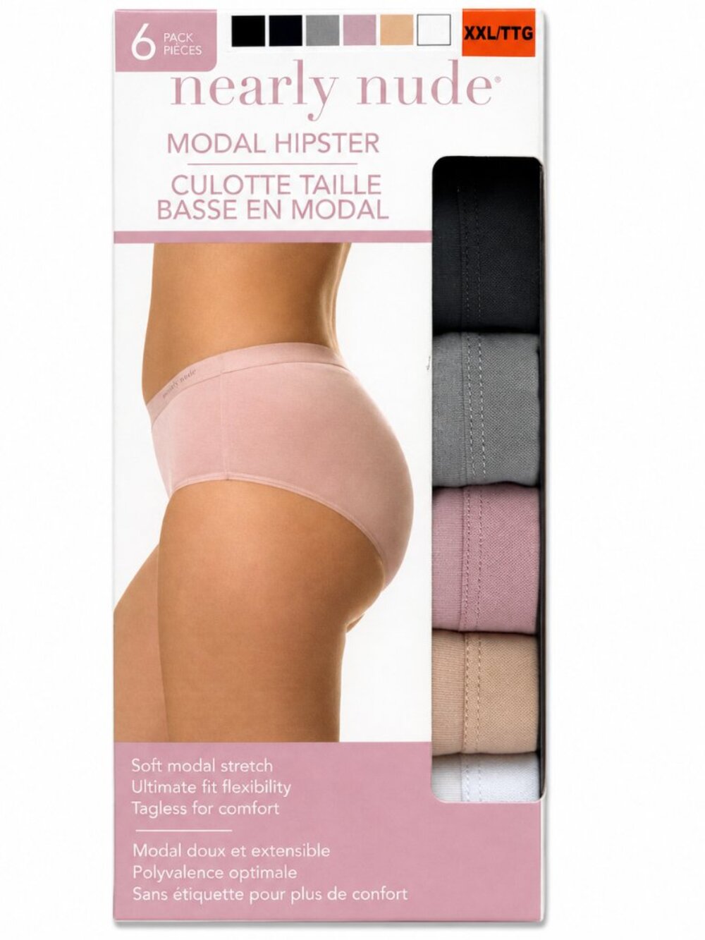 Nearly Nude Modal Hipster Panties 6-Pack XXL/TTG Multi NWT